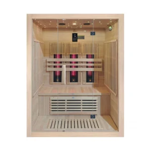 JJSPA JI150A инфрацрвена сауна за три лица од канадско хемлок дрво со LED RGB ѕвездено небо